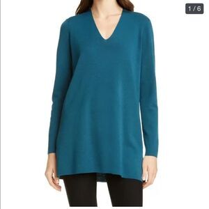 Eileen Fisher Womens Sweater Teal Blue Small Tunic
